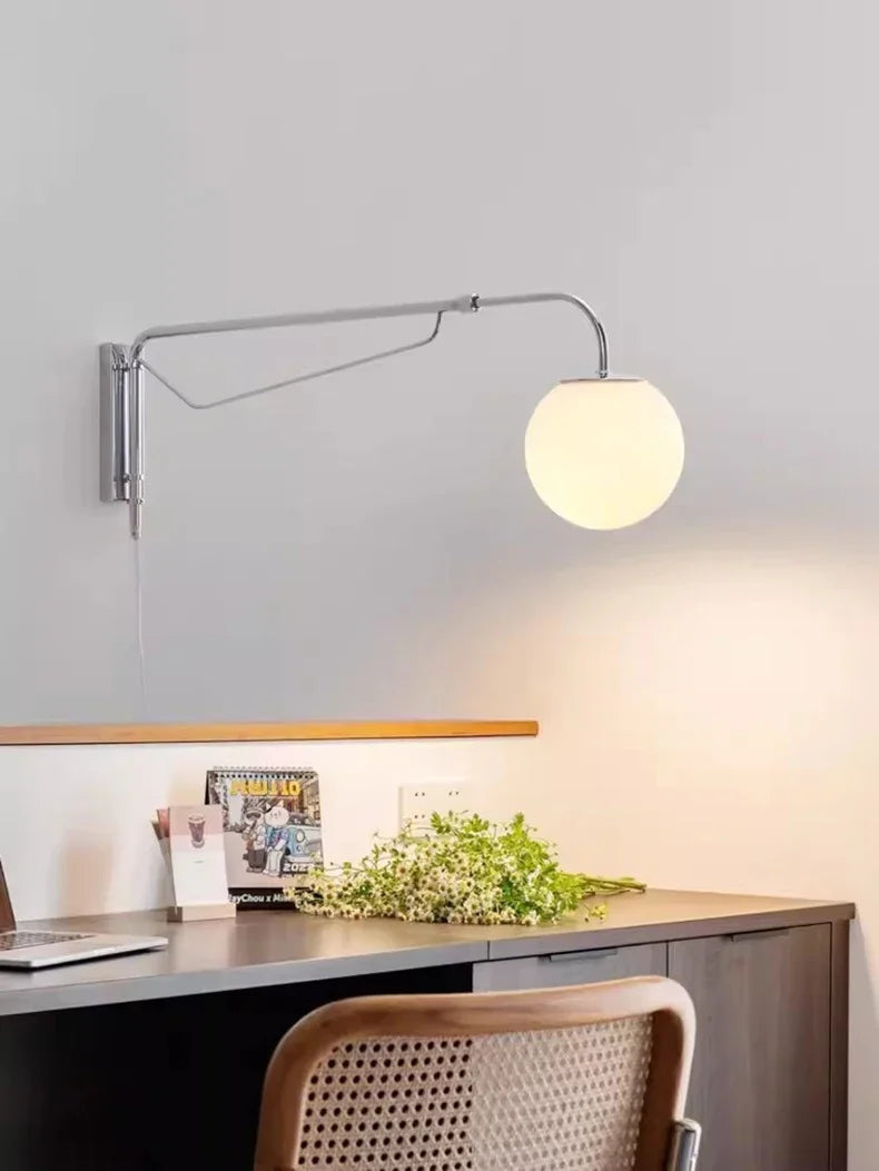 LED Wall Light  Chrome Long Pole Rocker Arm Wall Lamps Rotatable Arm Lamp Minimalist Bedroom Living Room