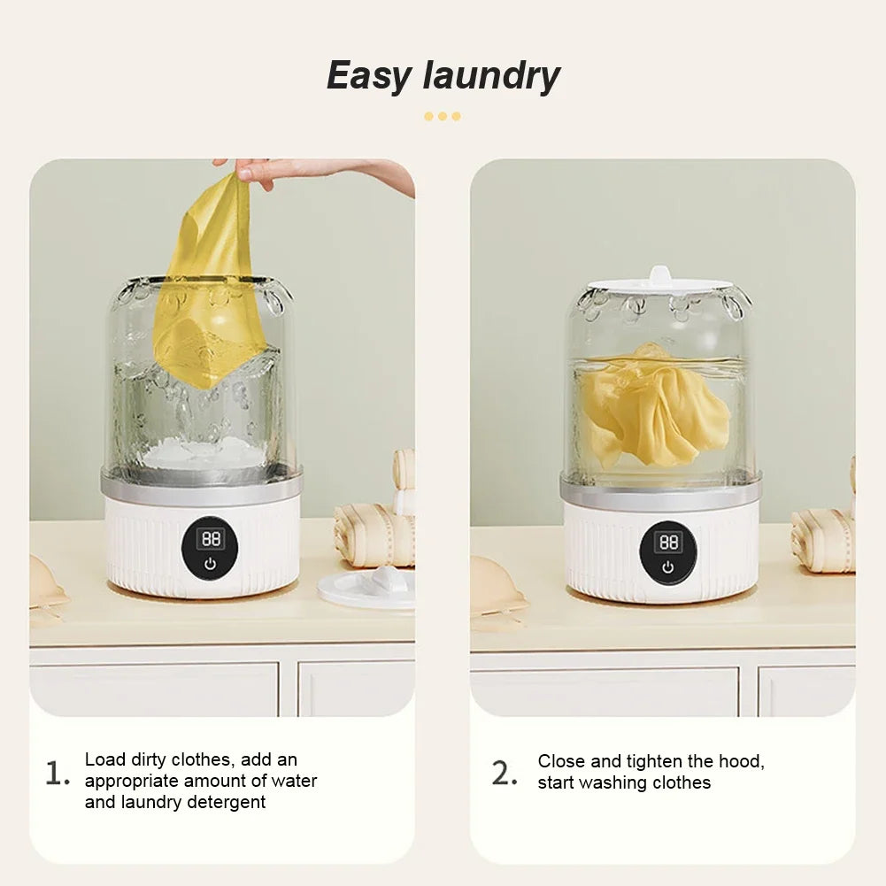 Mini Washing Machine Portable Washer Underwear Washer Rechargeable Automatic Laundry Cup Washing Machine Travel Home Dormitory