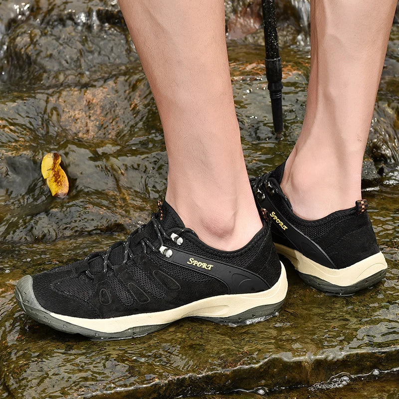 New Low-Top Lace-Up Hiking Shoes for Men Outdoor Hiking Shoes Travel Casual Shoes Breathable Treking Footwear Non-Slip Sneakers