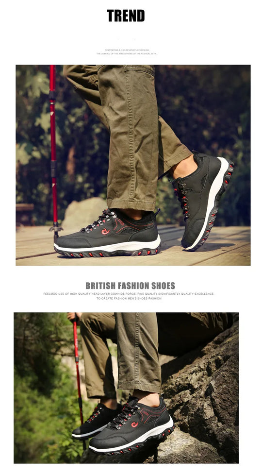 Casuals Men Shoes Summer Breathable Hiking Walking Sneakers Outdoor Ultralight Leather Slip-on Climbing Trekking Sneakers 2026
