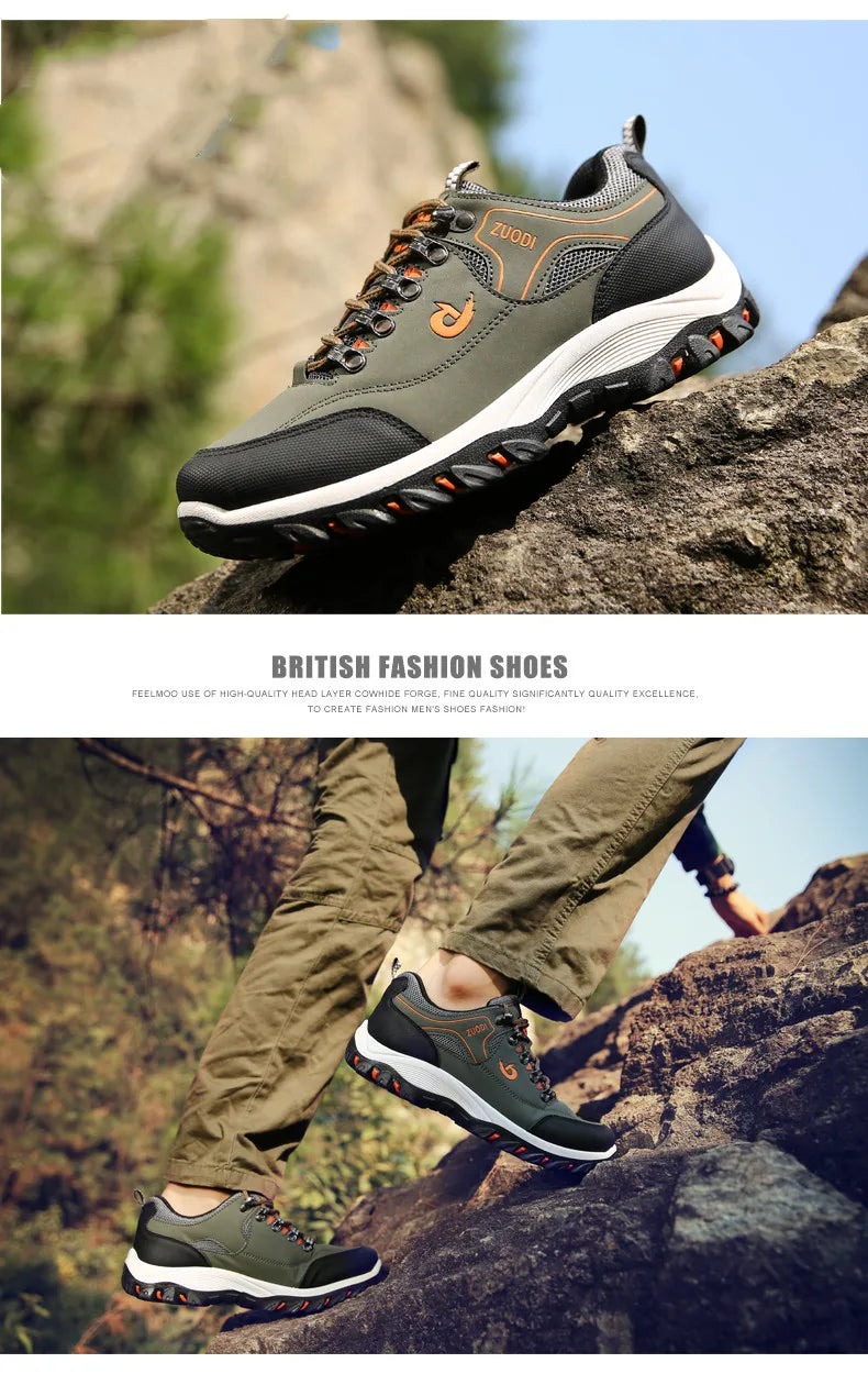Casuals Men Shoes Summer Breathable Hiking Walking Sneakers Outdoor Ultralight Leather Slip-on Climbing Trekking Sneakers 2026