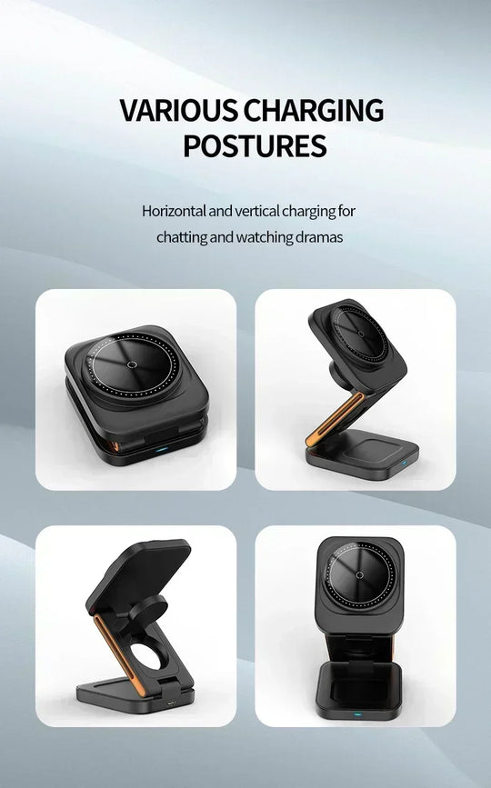 Fast Charging Station 3 in 1 Foldable Magnetic Wireless Charger Stand for iPhone 16 15 14 13 12 iWatch 10-2 Airpods Pro Max