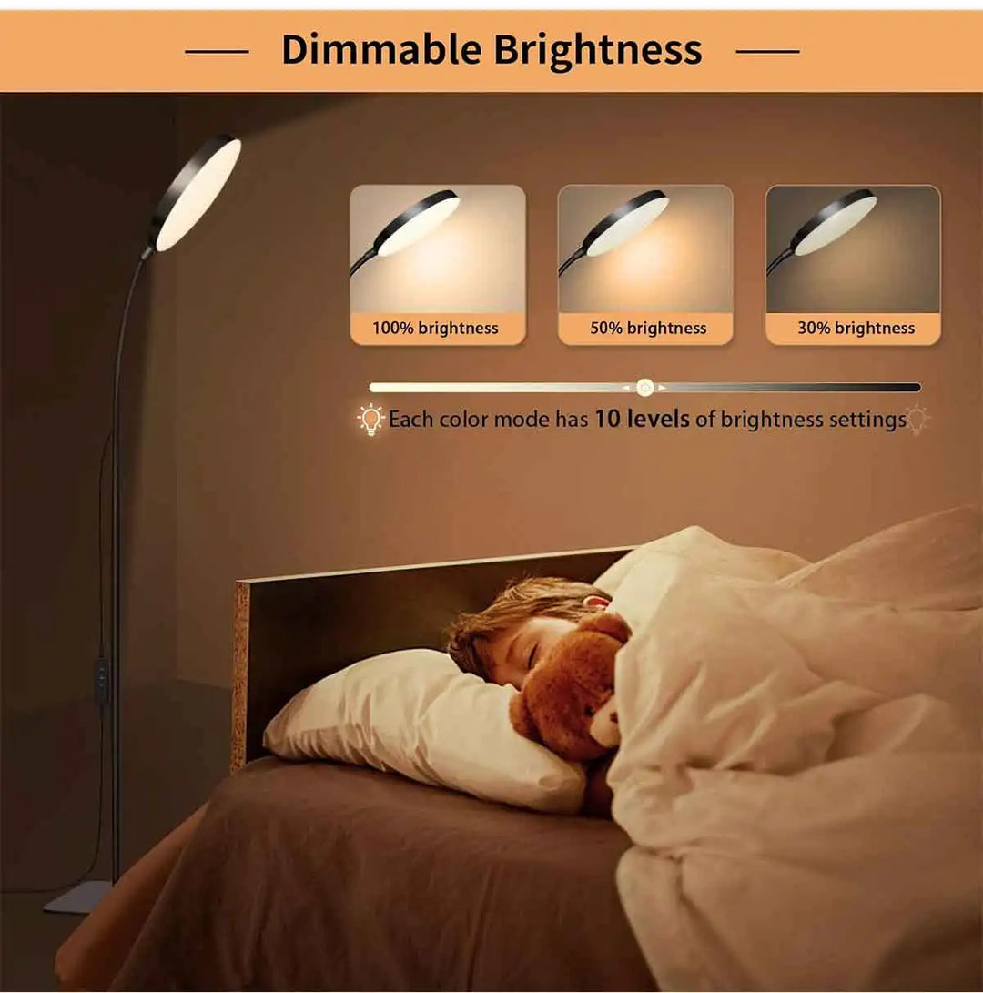 LED Floor Lamp Bright Tall Standing Lamp with 4 Brightness Levels 4 Color Temperatures Adjustable Gooseneck Standard Lamp