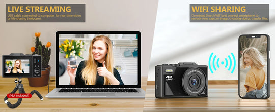 4K Camera & WiFi for YouTube Vlogging & Selfies