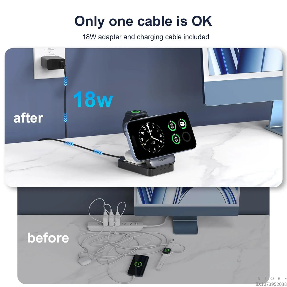Foldable Magnetic 3-in-1 Wireless Charging Station 15W Fast Charge - Portable Travel Dock for iPhone 16/15/14 Pro Max Series
