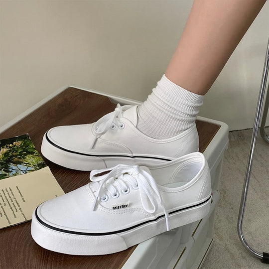 Casual Flats Canvas Sneakers Women Outdoor Solid Color Shallow Sports Shoes Tennis Female Streetwear Lace Up Vulcanize Shoes
