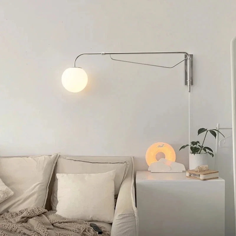 LED Wall Light  Chrome Long Pole Rocker Arm Wall Lamps Rotatable Arm Lamp Minimalist Bedroom Living Room