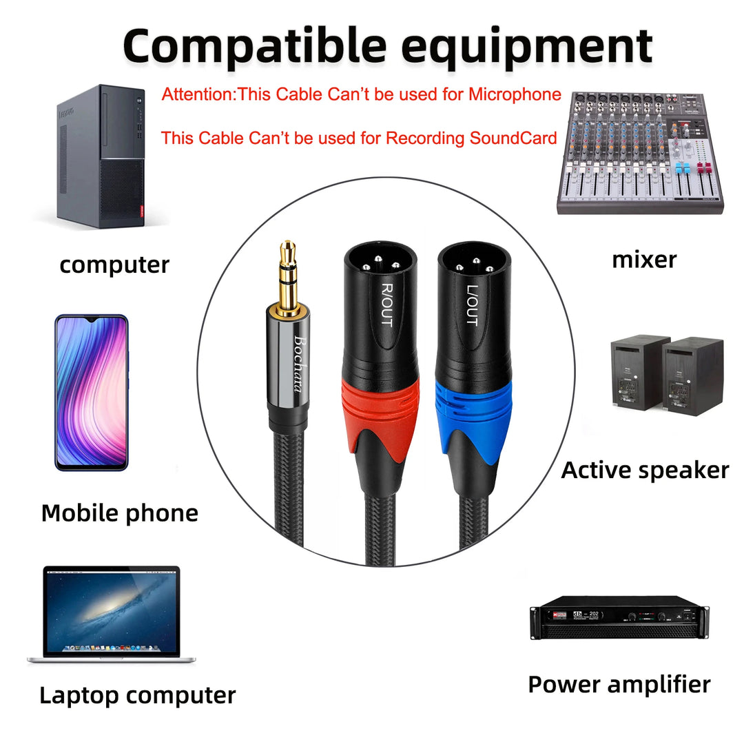 Bochara Braided 3.5mm TRS to Dual XLR Male Cable