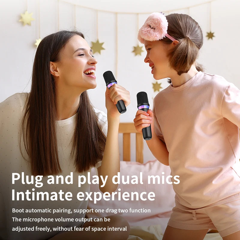 DS-K2 Karaoke Companion Bluetooth 5.3 Wireless Microphones with RGB Lights & DSP Mixer