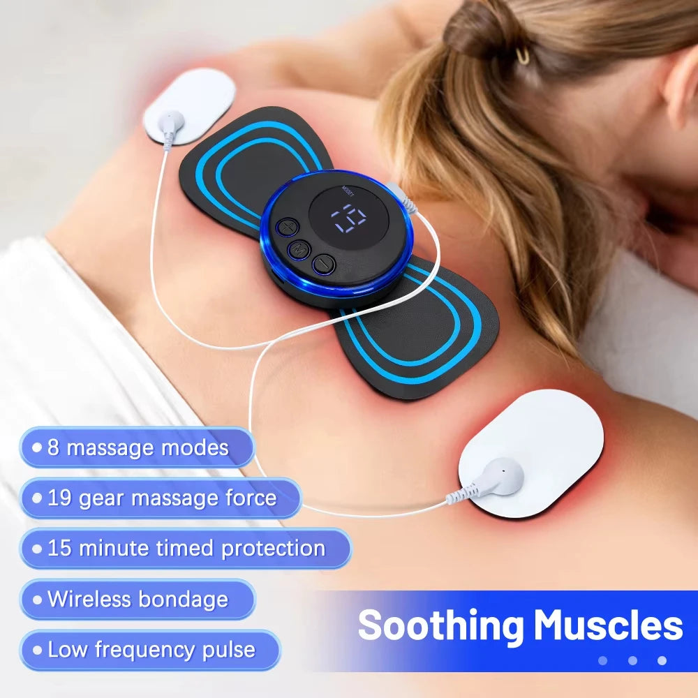 Mini Electric Neck Massager with Remote-Controlled EMS Muscle Stimulator Pads