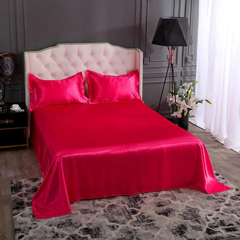 High End Rayon Queen Size Bed Sheet Set Luxury Solid Satin Silky Bedsheet Set High Quality Single Double Sheets No Pillowcase