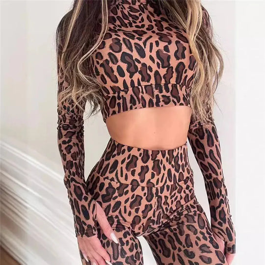 Shestyle Leopard Print Two-Piece Women’s Workout Set