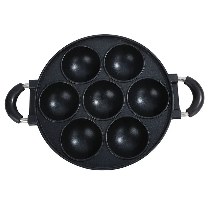 7 Hole Cake Cooking Pan Cast Iron Omelette Pan Non-stick Cooking Pot Breakfast Egg Cooking Pie Cake Mold Cookware Kitchenware