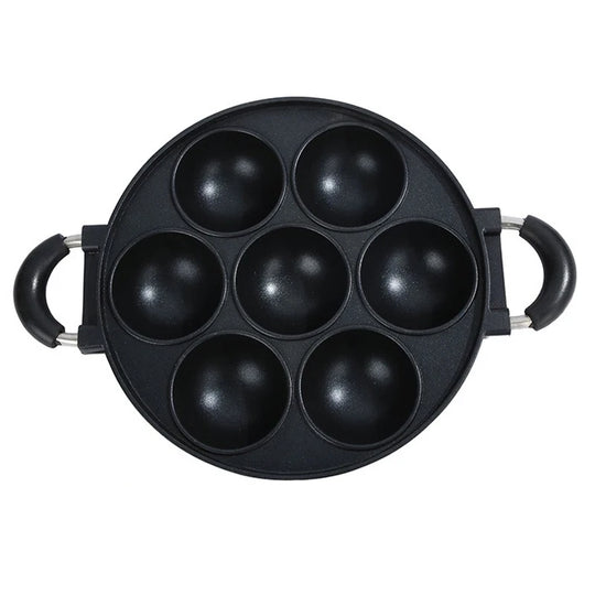 7 Hole Cake Cooking Pan Cast Iron Omelette Pan Non-stick Cooking Pot Breakfast Egg Cooking Pie Cake Mold Cookware Kitchenware