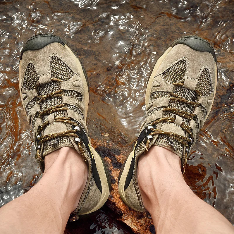 New Low-Top Lace-Up Hiking Shoes for Men Outdoor Hiking Shoes Travel Casual Shoes Breathable Treking Footwear Non-Slip Sneakers