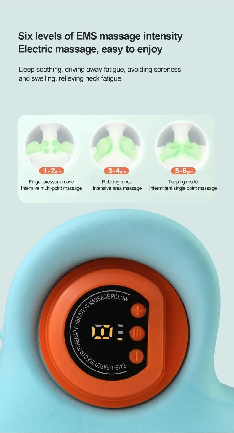 A multifunctional neck massager designed to heat and stretch the neck, back, and shoulders, providing deep relief for neck disco