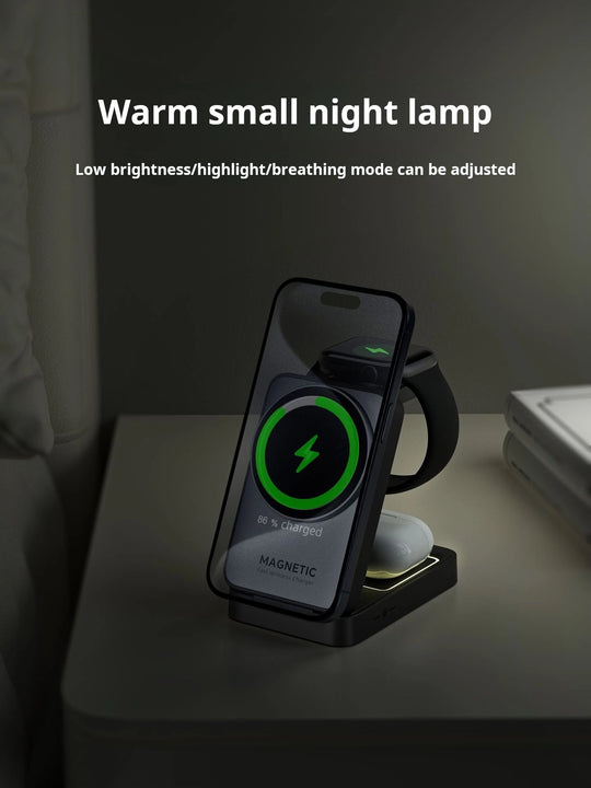 Foldable Magnetic 3-in-1 Wireless Charging Station 15W Fast Charge - Portable Travel Dock for iPhone 16/15/14 Pro Max Series