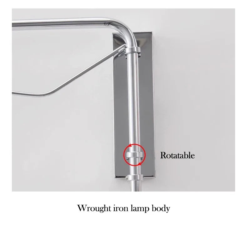 LED Wall Light  Chrome Long Pole Rocker Arm Wall Lamps Rotatable Arm Lamp Minimalist Bedroom Living Room
