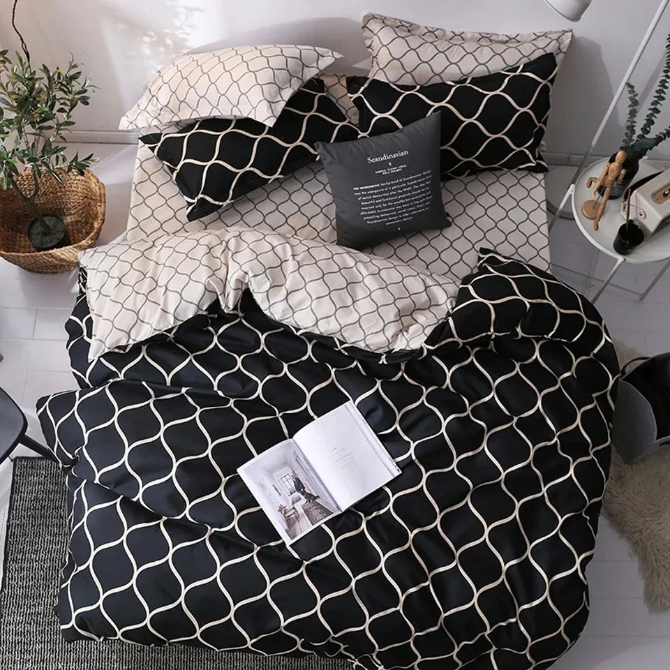 Luxury Black Bedding Comforter Set with Pillow Case SIngle Full Size Bed Linen Duvet Cover Set Queen/King Double Single Bed