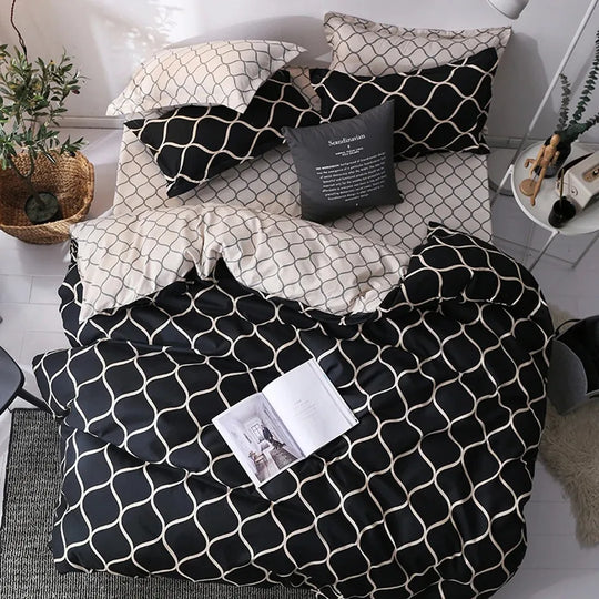Luxury Black Bedding Comforter Set with Pillow Case SIngle Full Size Bed Linen Duvet Cover Set Queen/King Double Single Bed