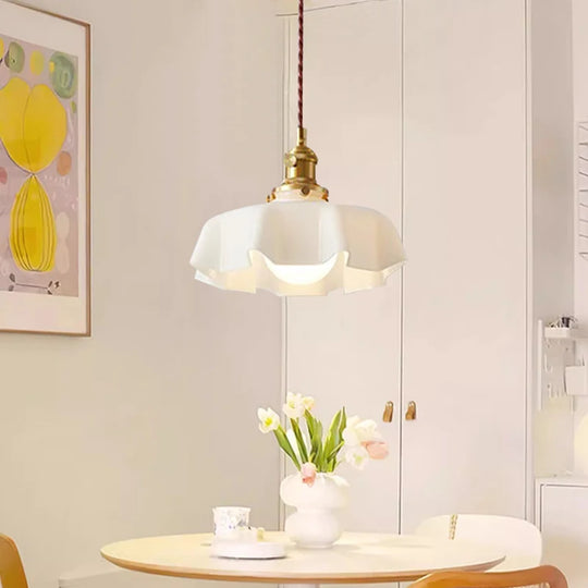 Modern Glass Flower Long-linePendant Lamp With Switch Aluminum all-Copper Lamp Head Bedroom Bedside And Dining Room Lighting