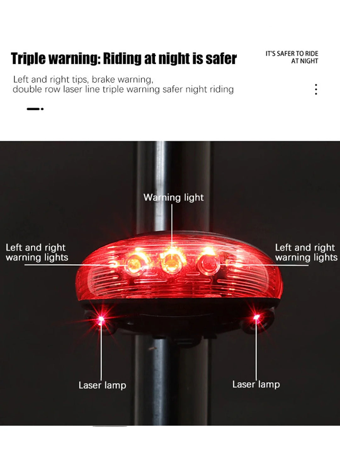 5 LED Bike Tail Lamp Night Riding Laser Light Outdoor Cycling Waterproof Safety Warning Taillight