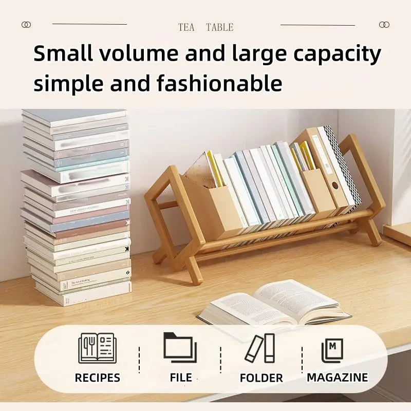 Simple Bookshelf Small Wood Bookshelf Student Desk Table Bookshelf Mini Wood Shelf Home Office Bookcase Wooden Shelves