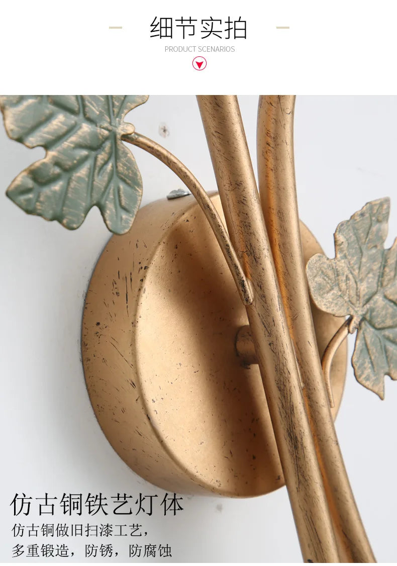 American Wall Lamp - Modern Minimalist & French Rustic Floral Design for Living Room/Bedroom Headboard