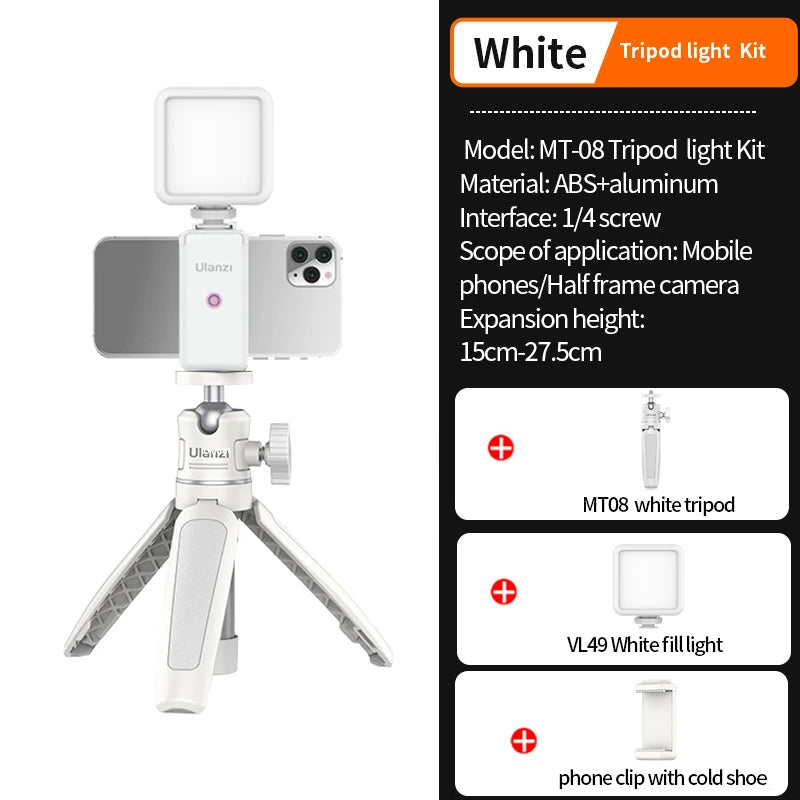 White Foldable Tripod & Monopod Mount for DSLR, Android, iPhone, Smartphone (1/4'' Thread)