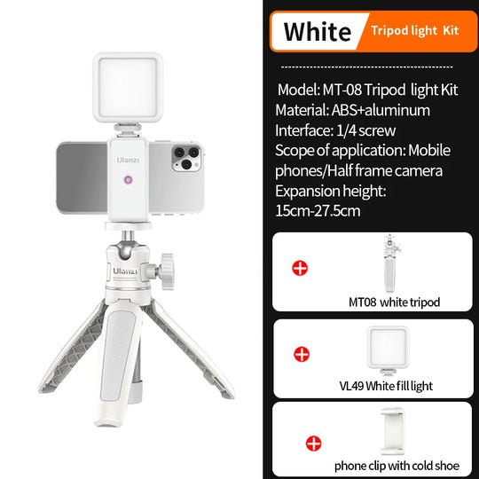 White Foldable Tripod & Monopod Mount for DSLR, Android, iPhone, Smartphone (1/4'' Thread)