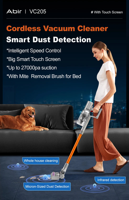 Cordless Handheld Vacuum Cleaner,27000PA,Touch Screen,Smart Dust Sensor,Auto Speed Control for Home Bed Carpet Clean