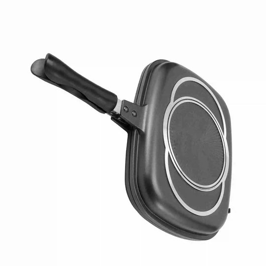Double Side Pan Grill Pan Frying Double Side Portable Anti‑Burn Handle Kitchen Supplies Grill Pot 32cm/12.6in Pan Portable Pan