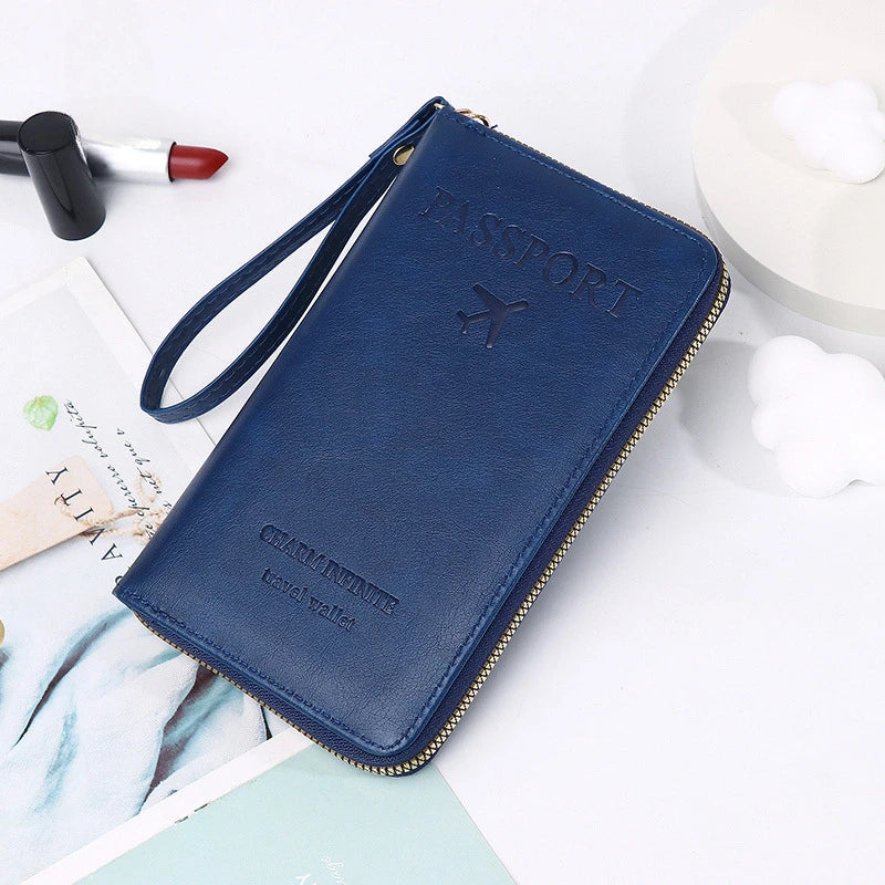 Unisex Men Women Zipper Travel Multi-Function Passport Holder Cover Case Wallet PU Leather Ticket Protective Travel Accessories