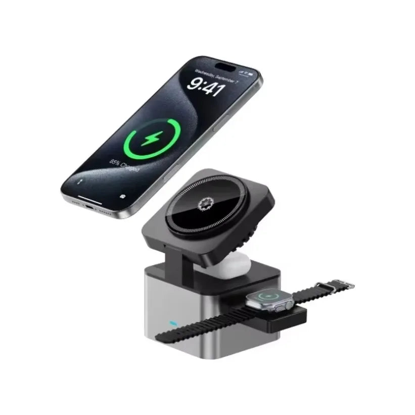 3 in 1 Wireless Charger Foldable Fast Charging Station Wireless Ice-Cooling Charger For iPhone 16 15 14 13 iWatch 9 8 7 Airpods