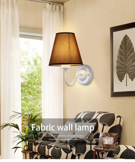 LED Modern Wall Lamp Indoor Lighting Nordic E27 Fabric Retro Wall Lamp Home Bedroom Bedside Hotel Lamp