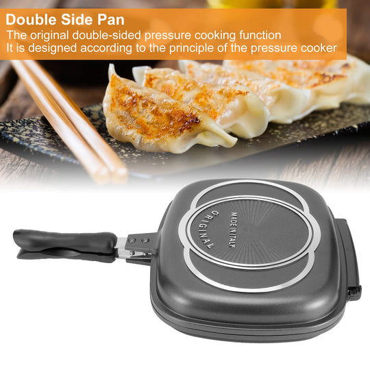 Double Side Pan Grill Pan Frying Double Side Portable Anti‑Burn Handle Kitchen Supplies Grill Pot 32cm/12.6in Pan Portable Pan