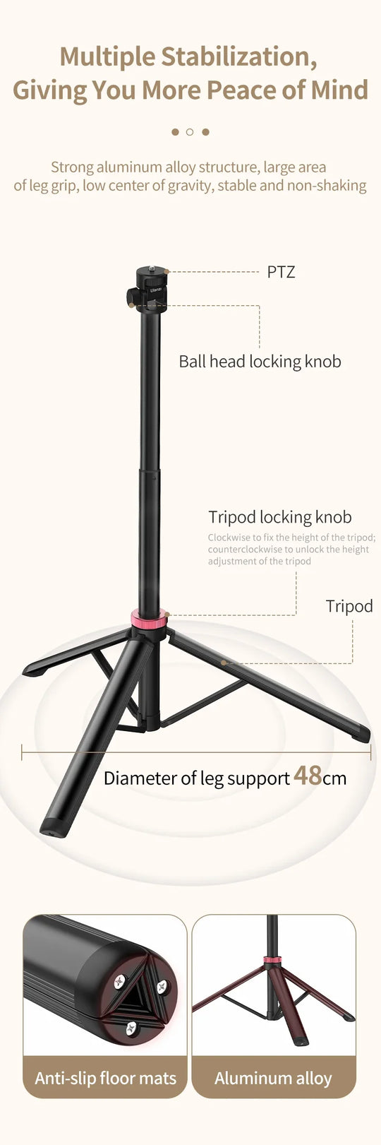Ulanzi MT-79 2M Portable Universal Tripod Aluminum Alloy Lamp Holder Support LT028 Fill Light Lightweight Camera Action Camera
