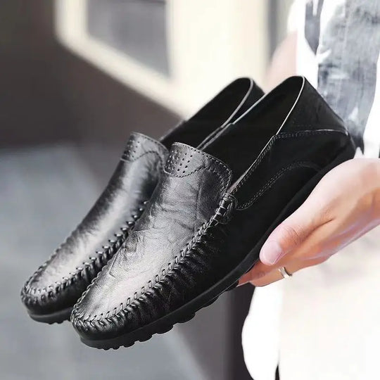 Comfort Men's Casual Loafers Summer Men Shallow Slip on Leather Shoes Soft Bottom Lightweight Driving Shoes for Men Peas Shoes