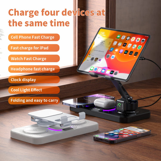 4-in-1 Wireless Charging Station Foldable Multi-function Magnetic Phone Stand Fast Charger For iPhone 16 15 iPad iWatch AirPods
