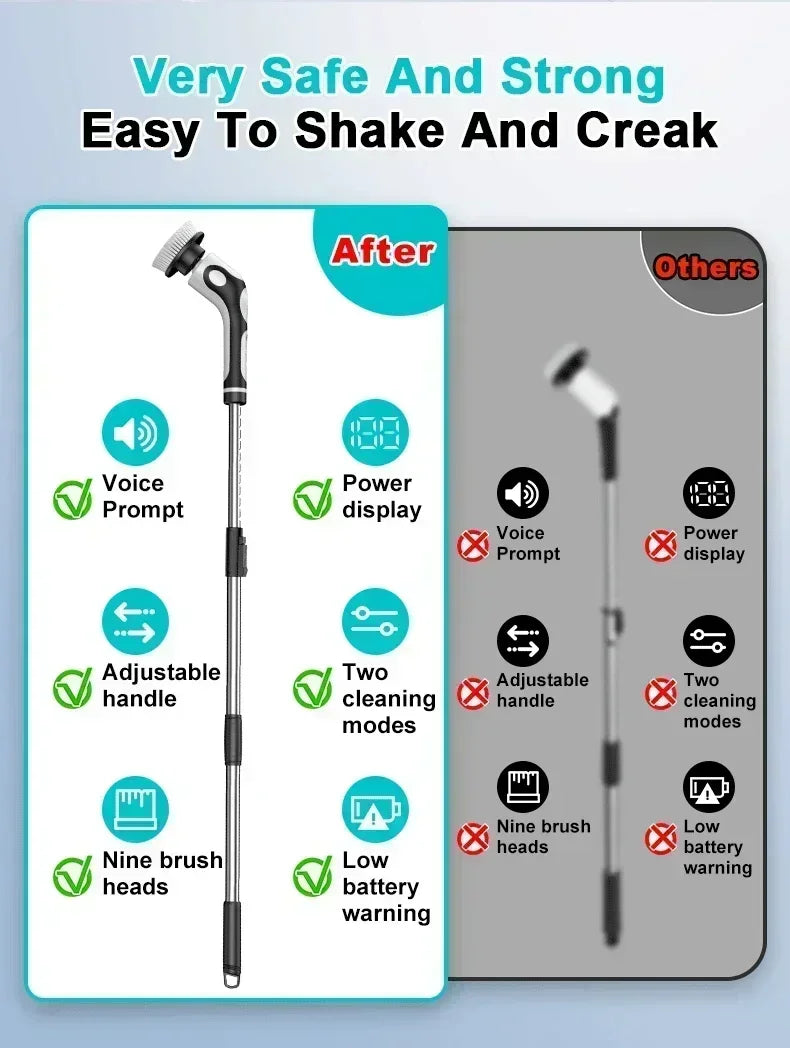 TINSOL 11-in-1 Multifunctional Electric Cleaning Brush Voice Rechargeable Smart Rotary Cleaning Brush Kitchen Cleaning Brush