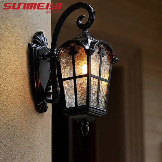 American Retro Outdoor Waterproof Wall Lamp Black Balcony Corridor Aisle Courtyard Exterior Wall Villa Gate Garden LED Lamp