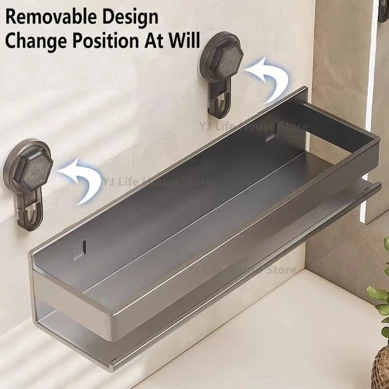 Suction Cup Kitchen Shelf Aluminum Spice Storage Rack Wall Mounted Seasoning Organizer No Drilling Kitchen Organizer Wall Shelf