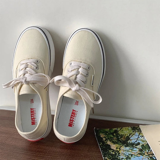 Casual Flats Canvas Sneakers Women Outdoor Solid Color Shallow Sports Shoes Tennis Female Streetwear Lace Up Vulcanize Shoes