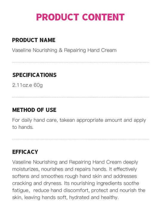Vaseline Intensive Hand Cream Moisturizing Lotion Hydrating Nourishing Anti Chap Repairing Hands Care Beauty Skincare Hand Cream