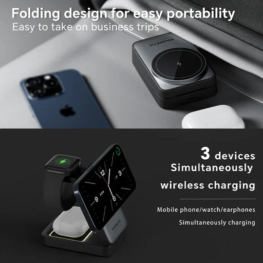 Foldable 3 In 1 Magnetic Wireless Charger Stand For Magsafe iPhone 16 15 14 13 12 iWatch 6 7 8 Airpods Pro Fast Charging Station