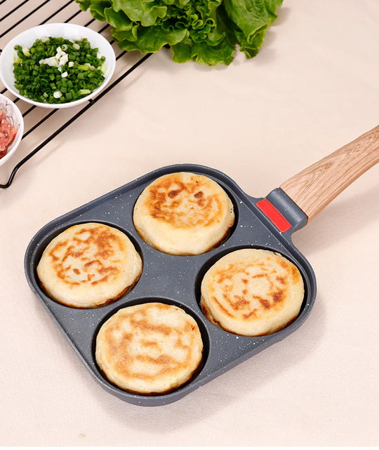 Four Holes Egg Pancake FYI Pan Frying Nonstick Pans and Pot Skillet 4 Eggs Stove Omelet Ham Maker for Kitchen Tool with Lid
