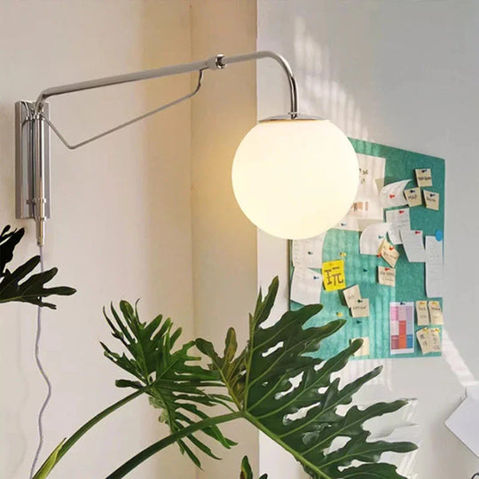 LED Wall Light  Chrome Long Pole Rocker Arm Wall Lamps Rotatable Arm Lamp Minimalist Bedroom Living Room