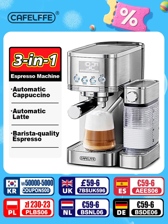 Cafelffe 3in1 Automatic Coffee machine cafeteria Cappuccino Latte Espresso maker Fully Automatic Milk Froth Stainless Steels