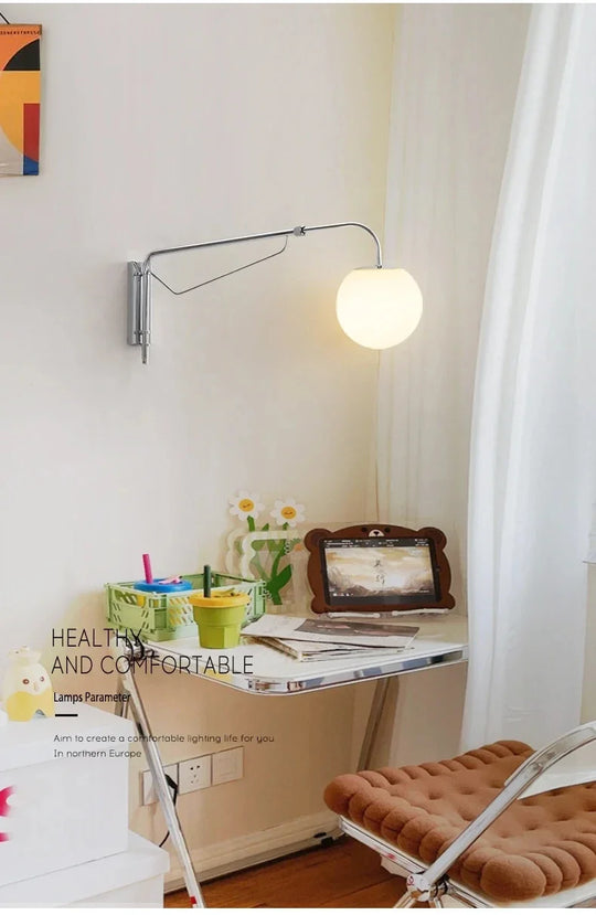 LED Wall Light  Chrome Long Pole Rocker Arm Wall Lamps Rotatable Arm Lamp Minimalist Bedroom Living Room