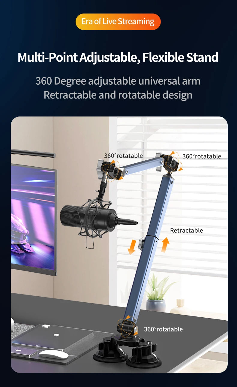Mic Boom Arm Microphone Stand for Blue Yeti FIFINE AM8 K669B HyperX QuadCast SoloCast AT2020 Shure SM7B MV7 and Other Microphone
